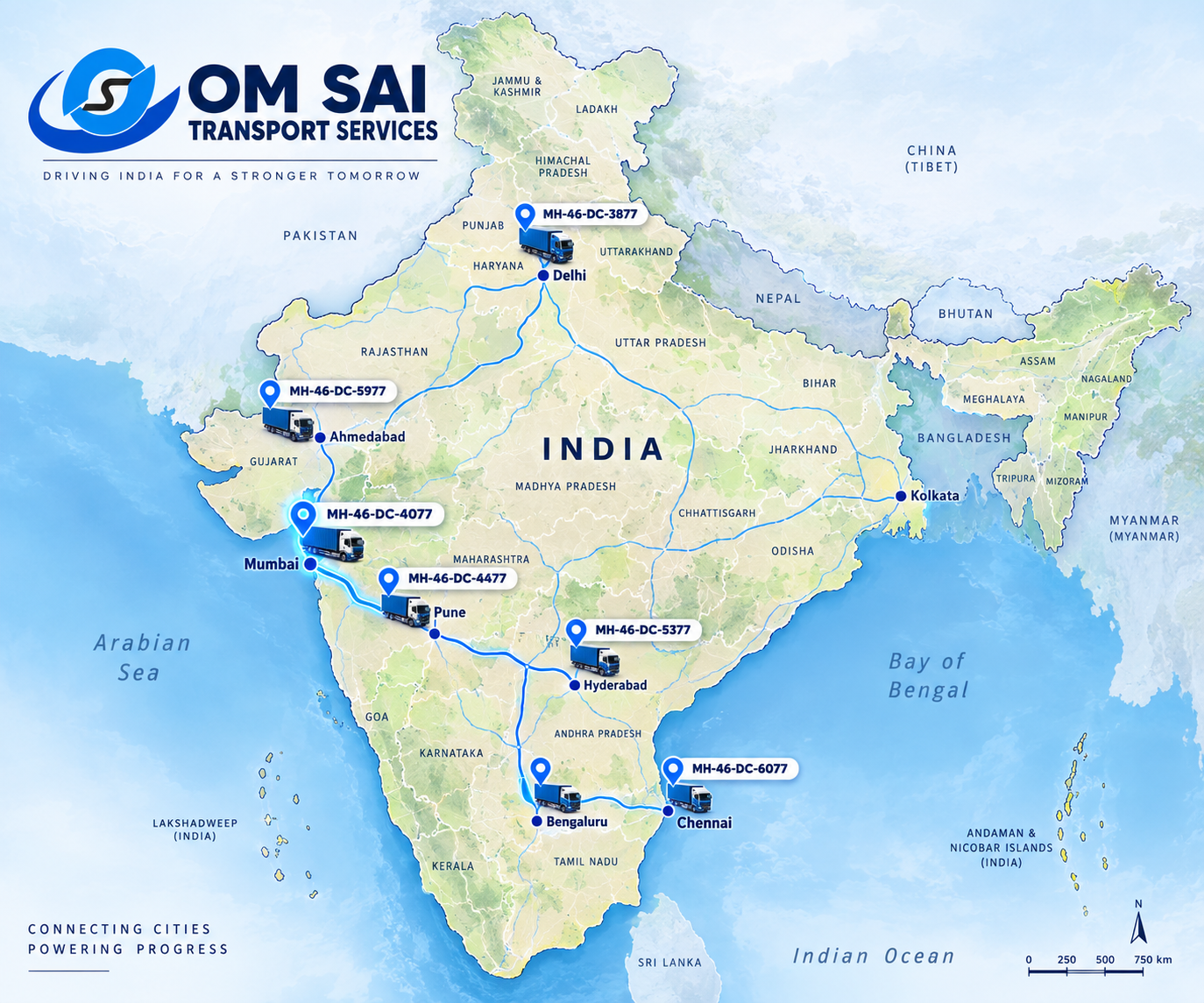GPS vehicle tracking map used by Om Sai Transport Services